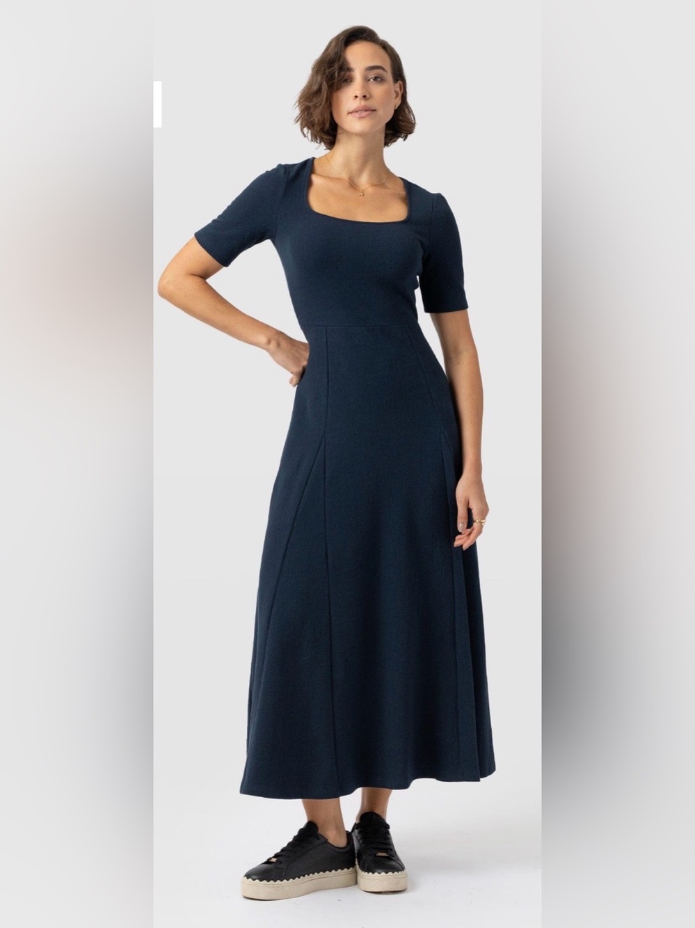 NWOT Saint + Sofia 8 (US) Akia Short-Sleeve Dress, Navy Textured